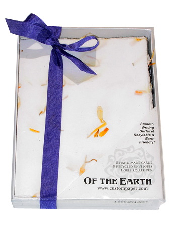 Marigold petals embedded in handmade paper note cards