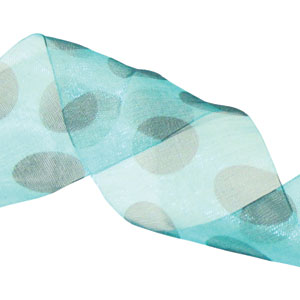 Turquoise Organdy Ribbon with Black Dots
